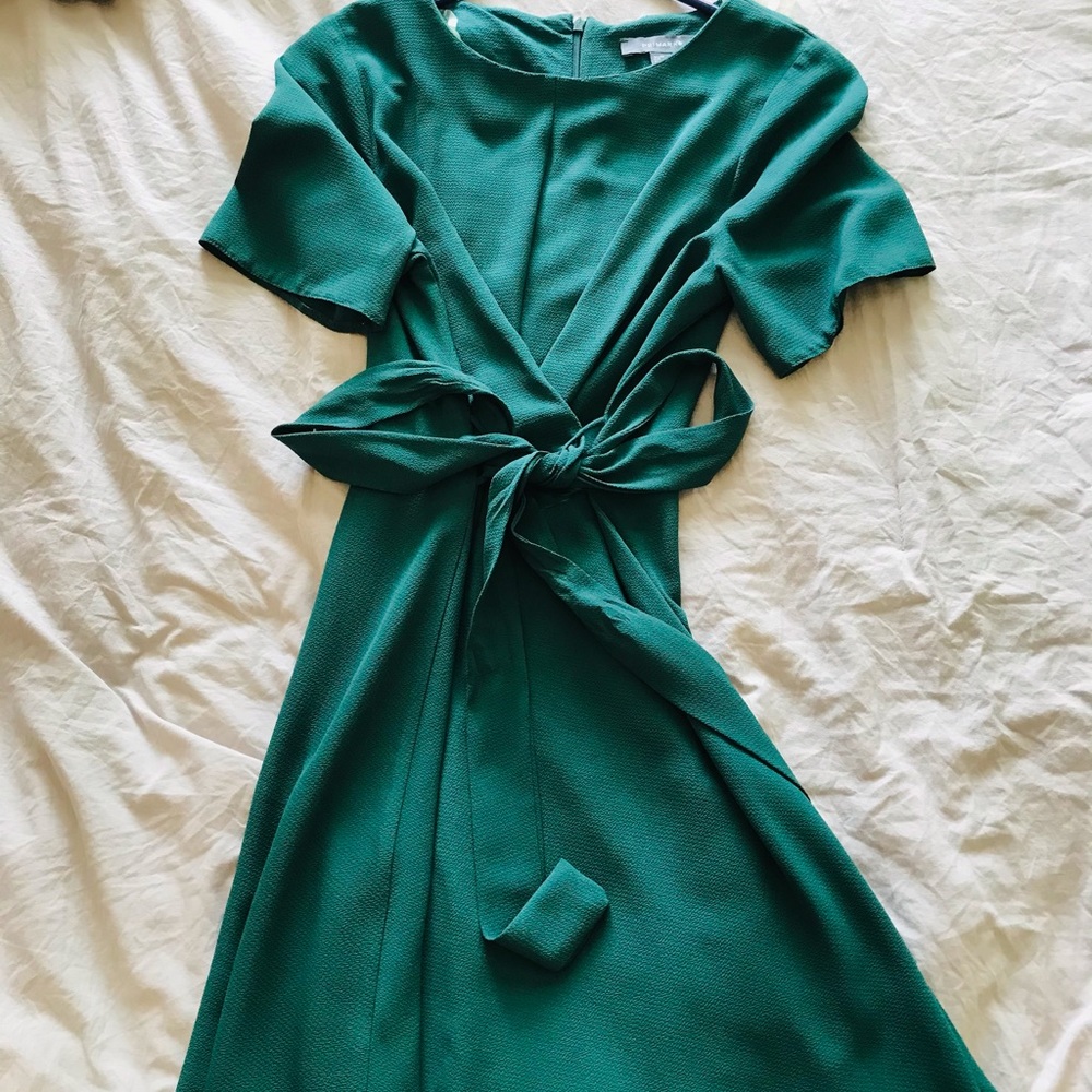 Primark Green Mini Dress with Waist Tie Sz 8